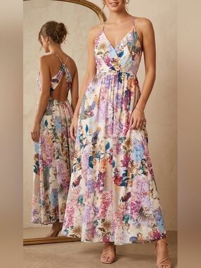 Shein Floral/Parrots Patch Pattern Maxi Dress Size 2X Ptp 21.5" L 62"